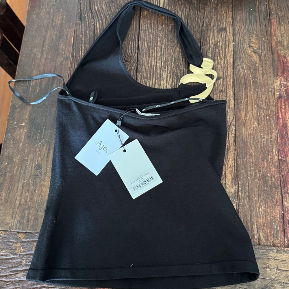 Aje Enigma Hardware-Detailed Knit Halter Top Black NWT - Picture 6 of 7